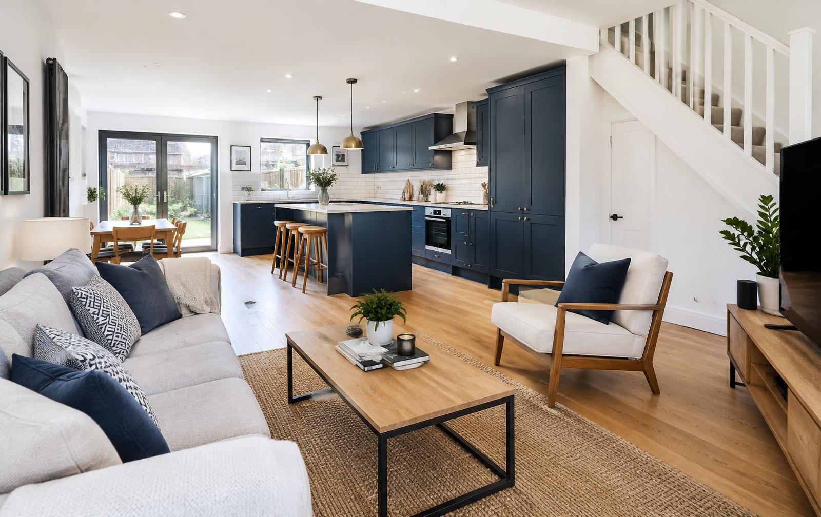 Refurbished open-plan kitchen and living room